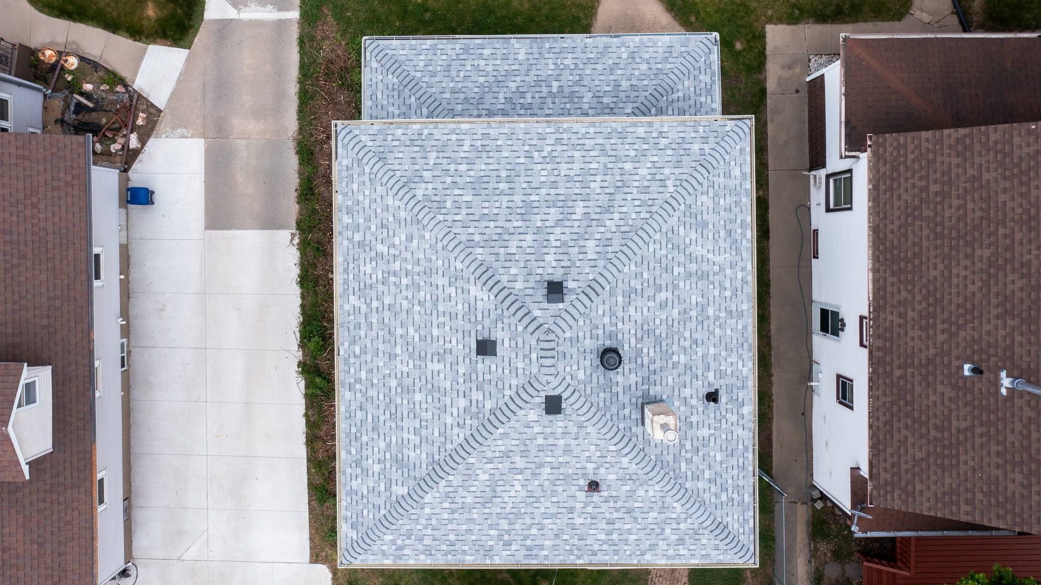 United Roofing & Siding aerial view of residential shingle roofing in Sioux Falls, SD